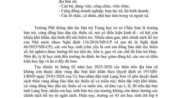 Thư ngỏ Ủng hộ kinh phí hỗ trợ bữa ăn bán trú cho học sinh trường PTDTBT THCS Châu Sơn